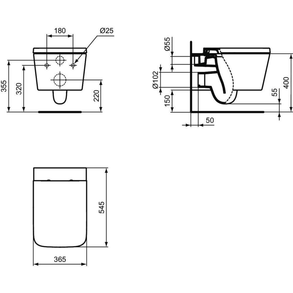 VAS WC BLEND CUBE SUSPENDAT AQUABLADE 54.5X36.5, FIXARE COMPLET ASCUNSA